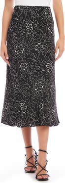Karen Kane Scribble Floral Print Bias Cut Midi Skirt