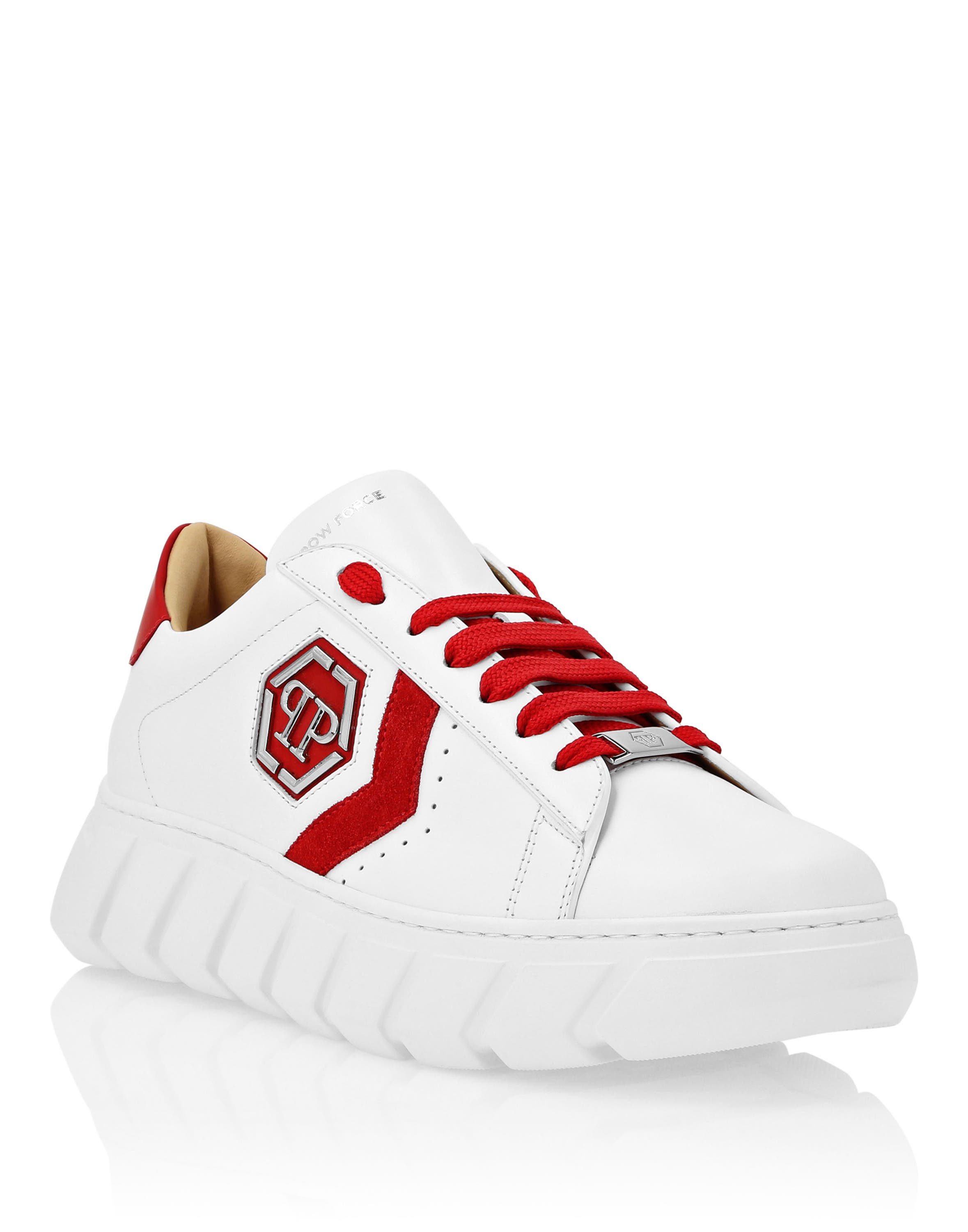Nappa Leather Lo-Top Sneakers Hexagon Unisex, Main, color, red