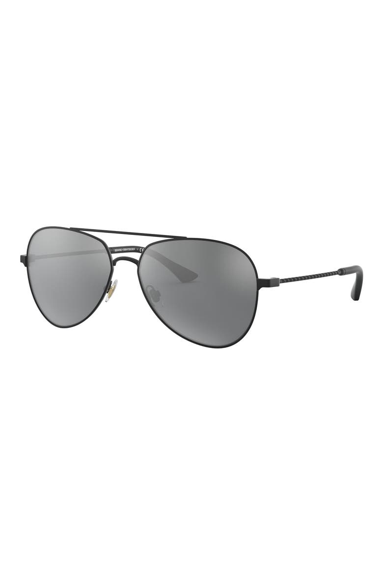 58mm Mirrored Pilot Sunglasses, Alternate, color, MATTE BLACK/ GREY MIRRORED