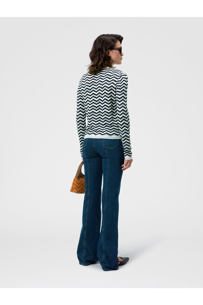 Wave Motif Wool And Viscose Cardigan, Alternate, color, Blue& White