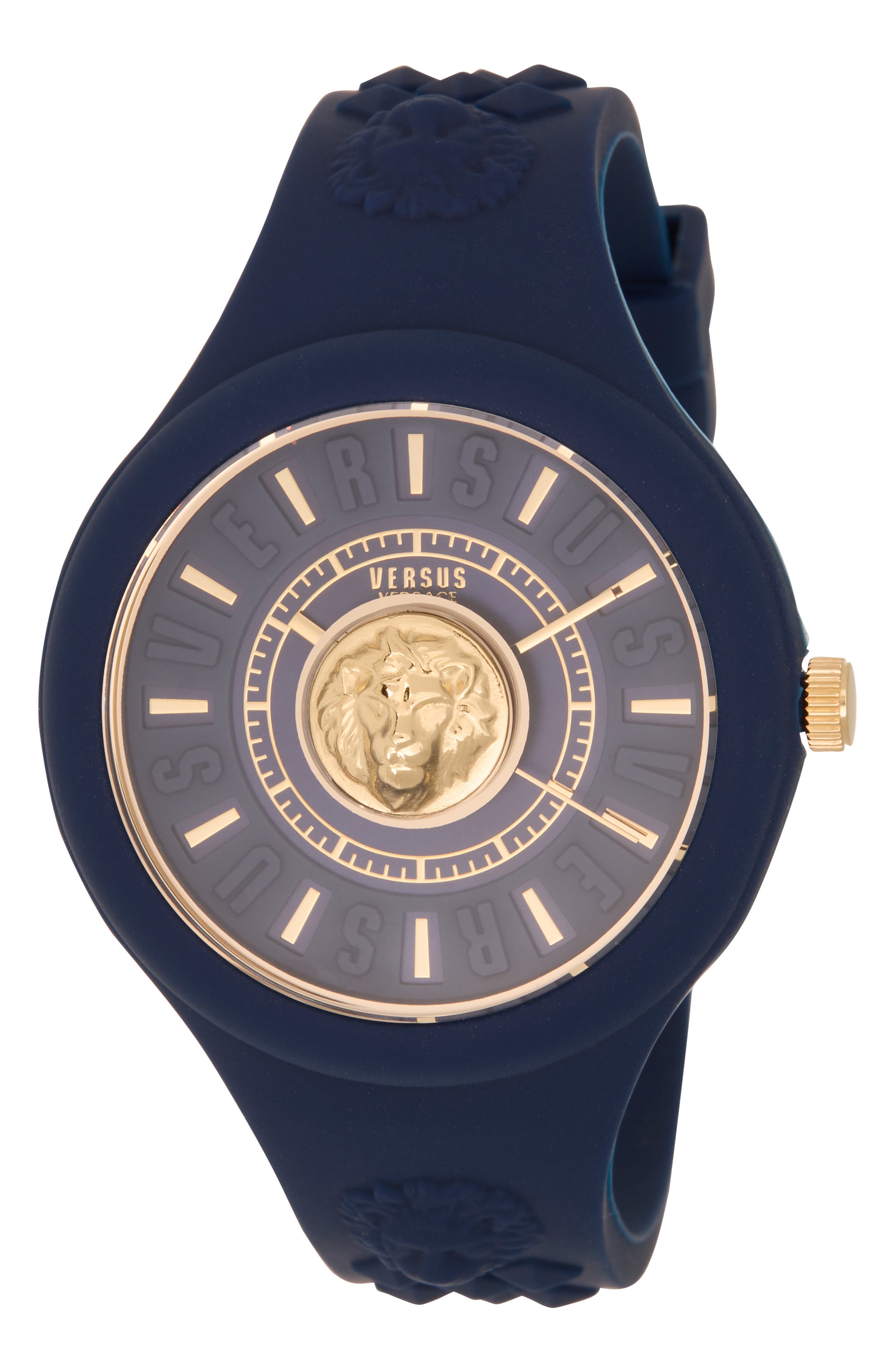 VERSUS Versace Fire Island Lion Silicone Strap Watch, 44mm