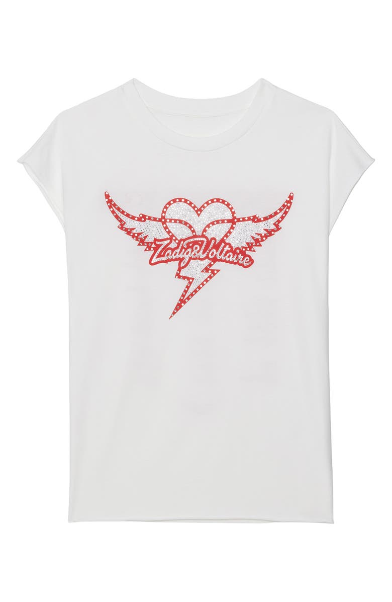 Zadig & Voltaire Cloe Heart Wings Strass Crystal Embellished Cotton Graphic T-Shirt, Alternate, color, Judo