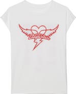 Zadig & Voltaire Cloe Heart Wings Strass Crystal Embellished Cotton Graphic T-Shirt