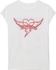 Zadig & Voltaire Cloe Heart Wings Strass Crystal Embellished Cotton Graphic T-Shirt