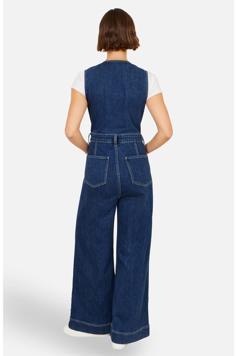 Denim Stretch Fitted Jumpsuit, Alternate, color, Blue