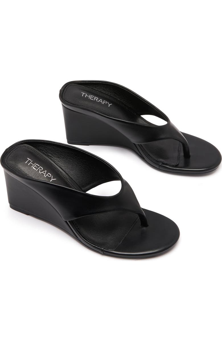 Therapy Australia Sera Round Toe Wedge Thong Heel, Main, color, Black Smooth Pu