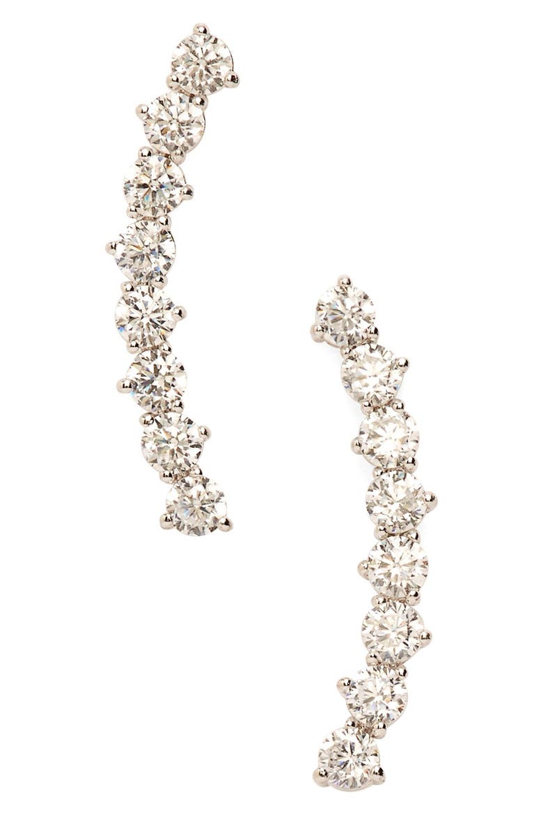 'Salome' Cubic Zirconia Ear Crawlers, Main, color, RHODIUM