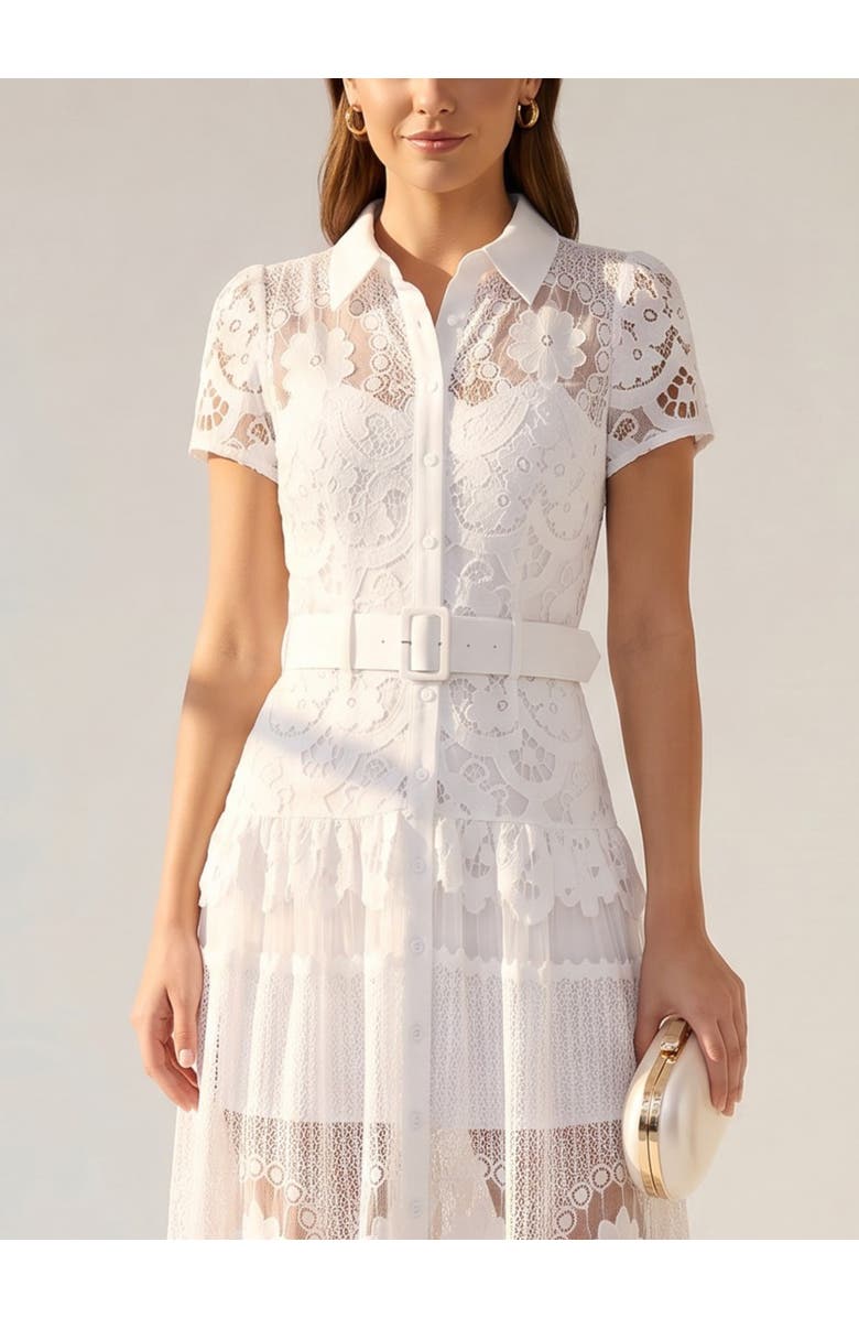 RACHEL Rachel Roy Jolene Collared Lace Midi Dress, Alternate, color, White