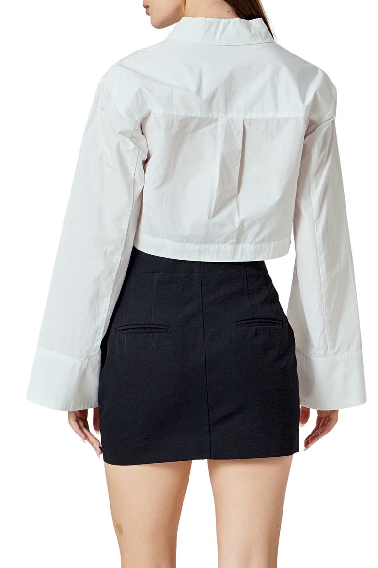 Flare Sleeve Cotton Crop Button-Up Shirt, Alternate, color, WHITE