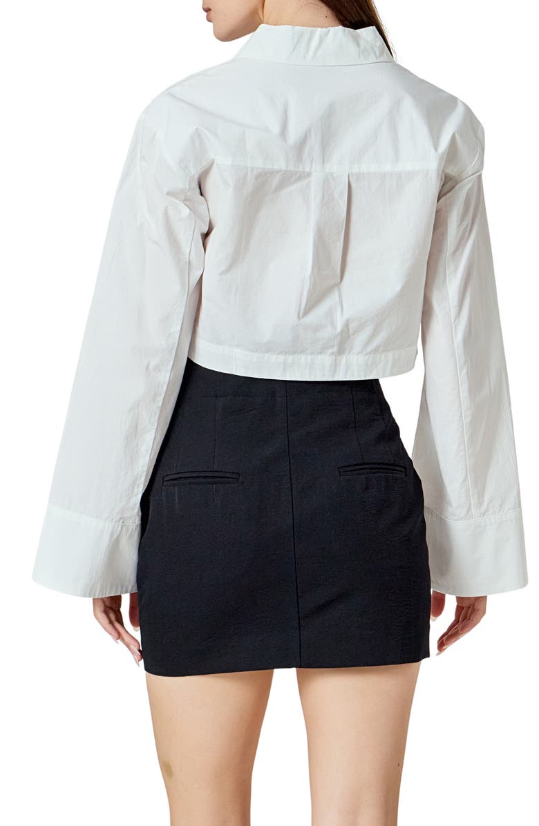 Endless Rose Flare Sleeve Cotton Crop Button-Up Shirt, Alternate, color, White