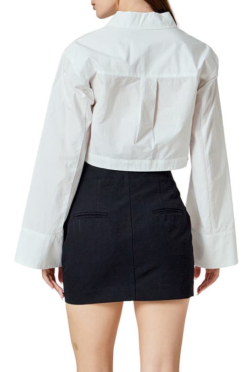 Endless Rose Flare Sleeve Cotton Crop Button-up Shirt In White