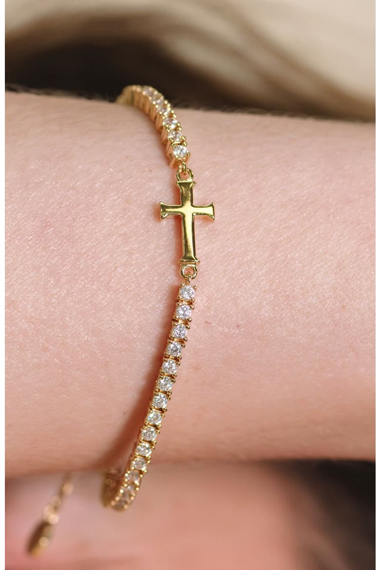 Luminous Cross Tennis Bracelet, Alternate, color, 18k Gold Plated