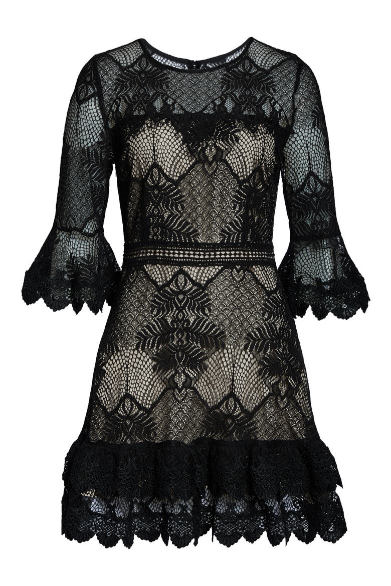 BB Dakota Ruffle Lace Minidress, Alternate, color, BLACK