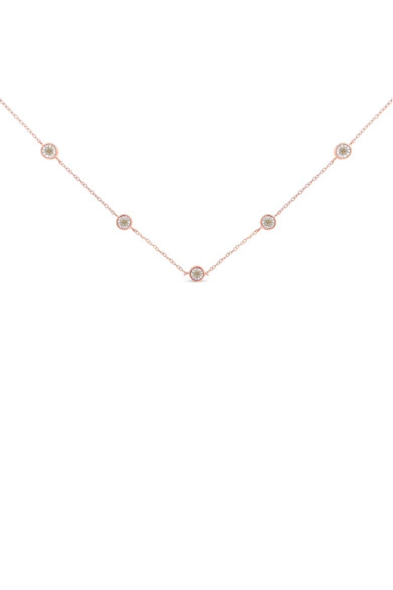 Silver 1/2 Cttw Diamond Station Necklace, Alternate, color, Rose Gold over Silver