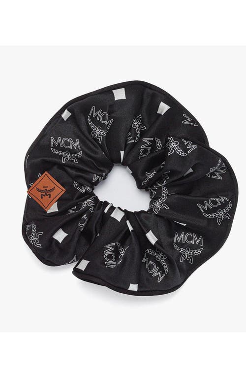 Mcm Monogram Print Silk Scrunchie In Black