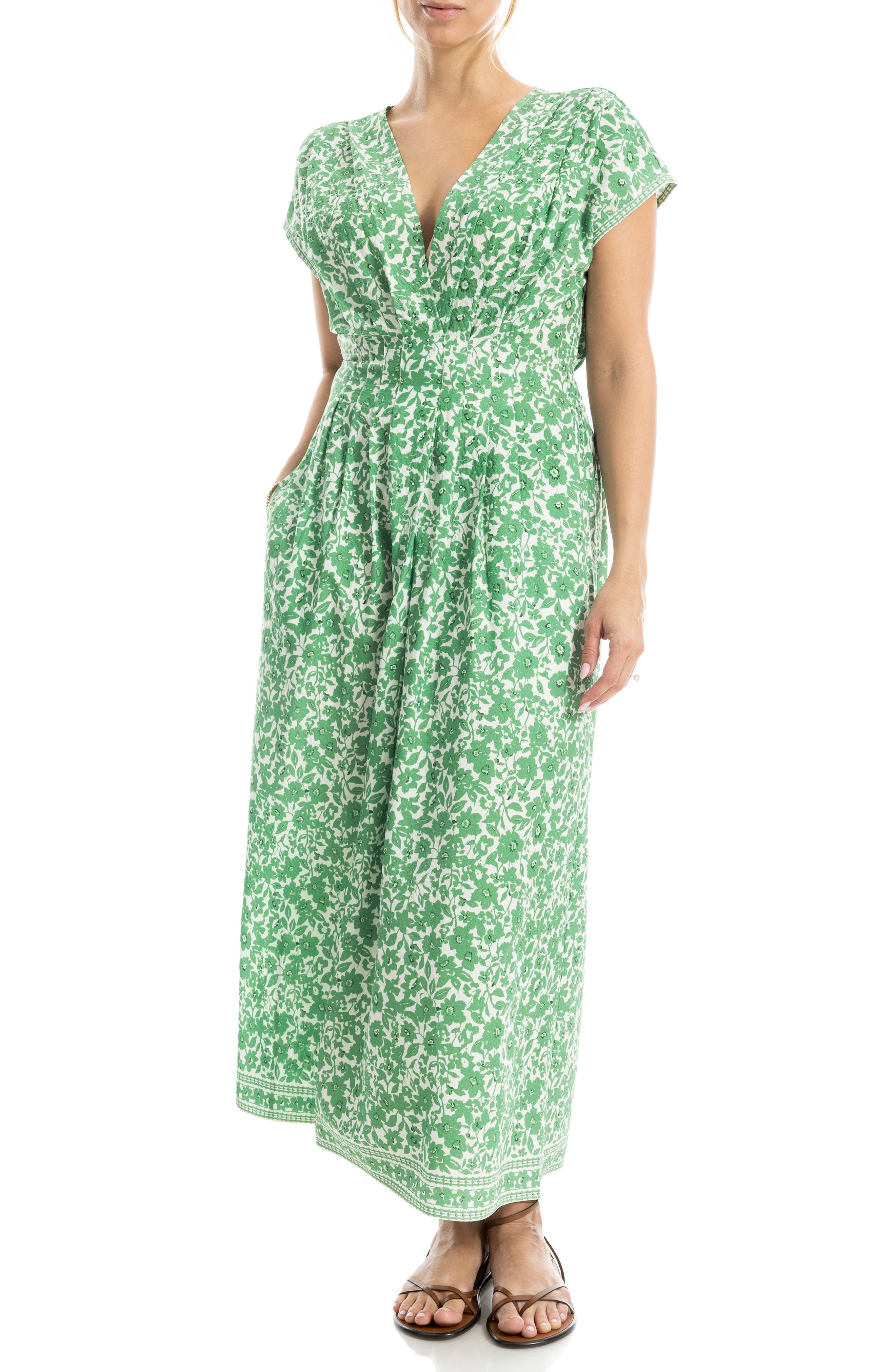 MAX STUDIO Cap Sleeve Tucked Waist Maxi Dress
