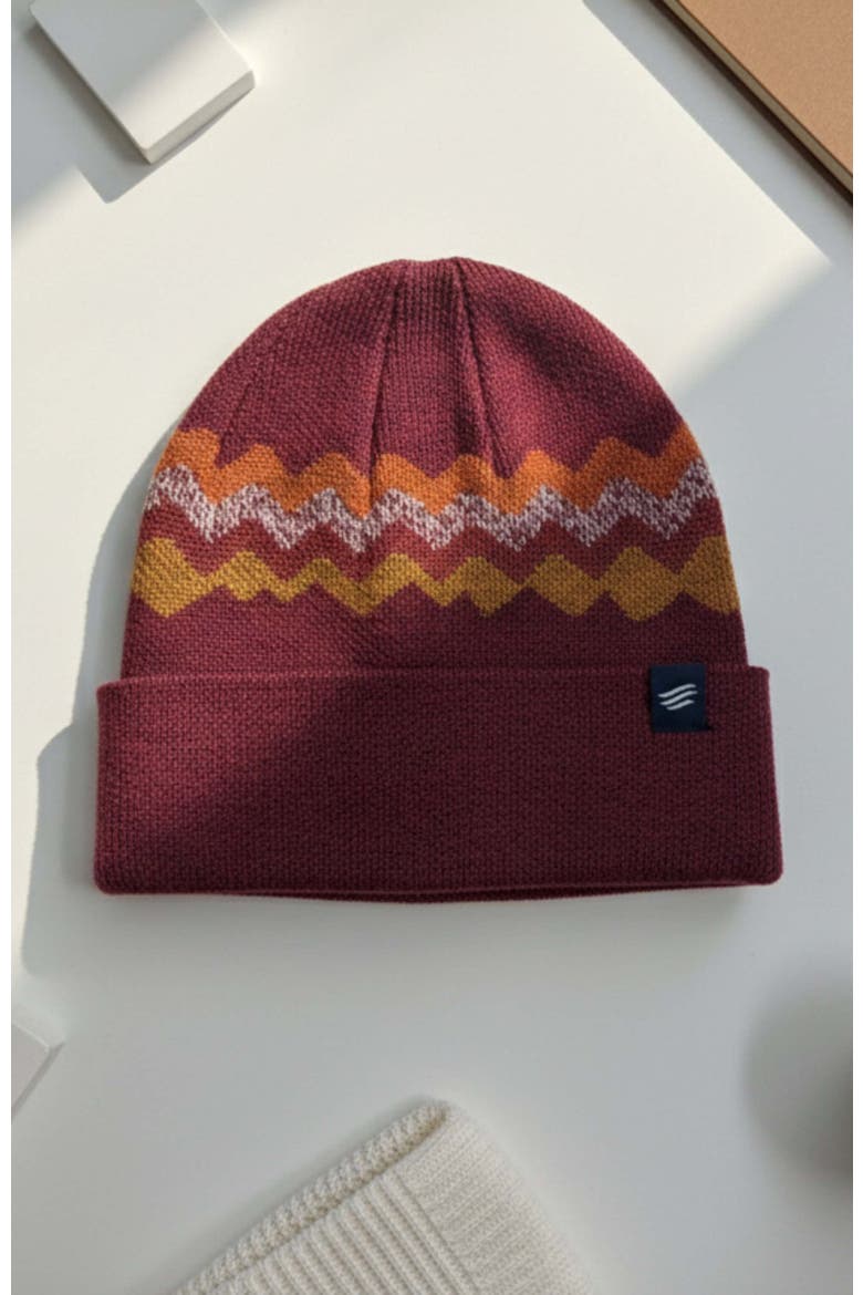 The Merino Wool Mountain Scape Knit Beanie, Alternate, color, Burgundy