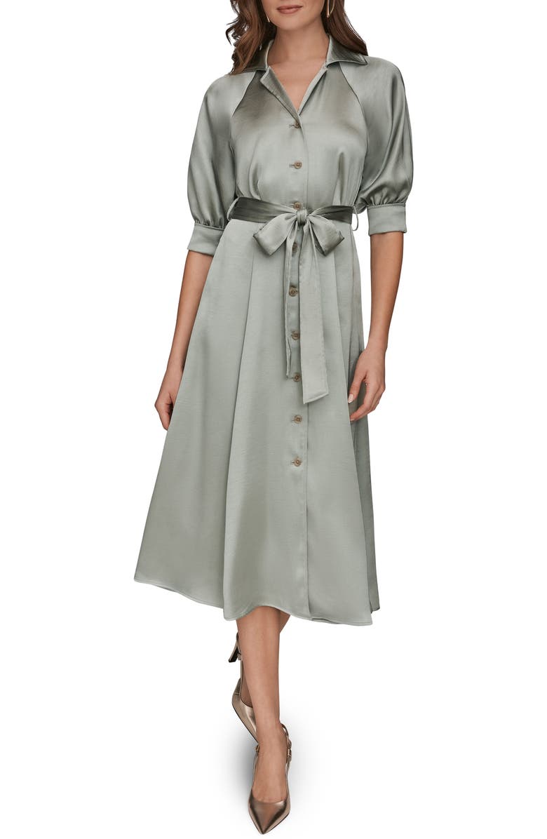 Donna Karan New York Short Sleeve Satin Shirtdress, Main, color, Weathered Sage