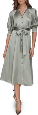 Donna Karan New York Short Sleeve Satin Shirtdress