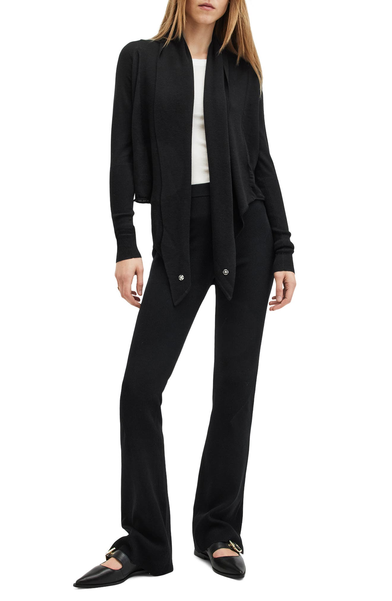 AllSaints Wasson Pirate Wrap Merino Wool Cardigan (Women) | Nordstrom