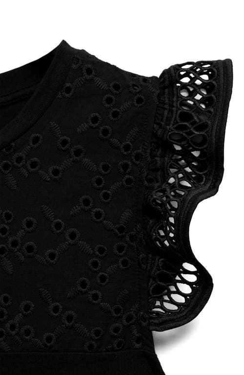 Mango Embroidered Eyelet Accent Cotton Top In Black