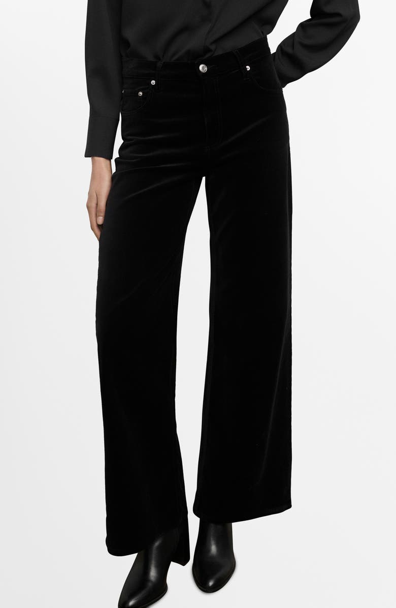 MANGO Wide Leg Velvet Jeans, Main, color, Black