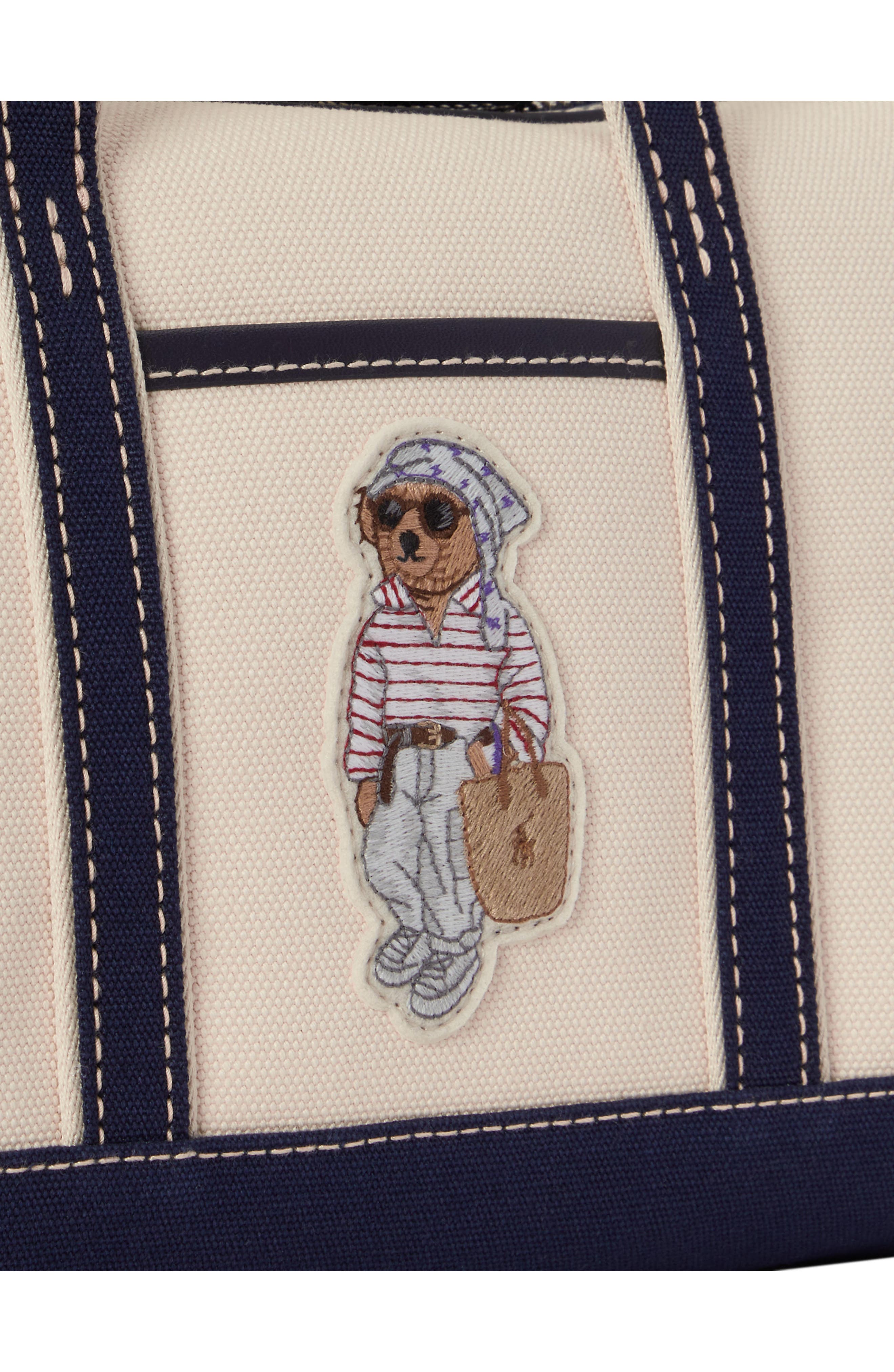 Polo Ralph Lauren Mini Polo Bear Canvas Shopper Tote, Alternate, color, Ecru/ Newport Navy
