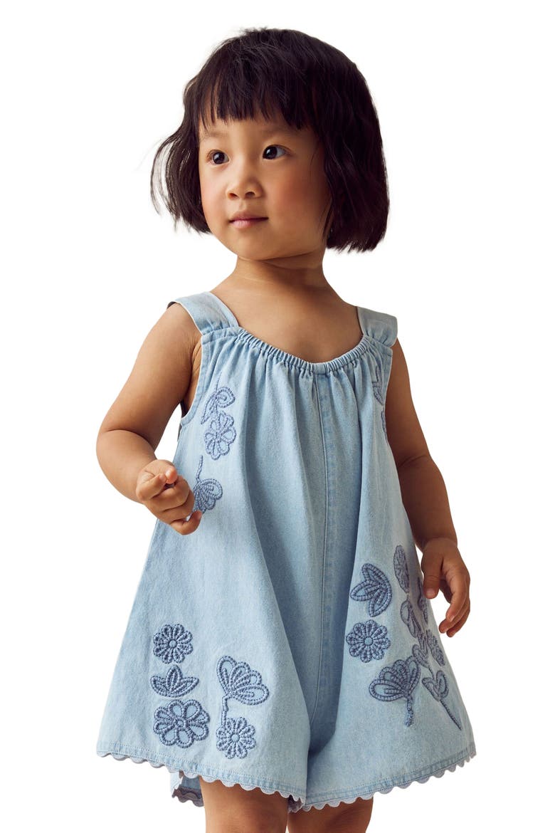 Kids' Embroidered Denim Jumpsuit, Alternate, color, BLUE