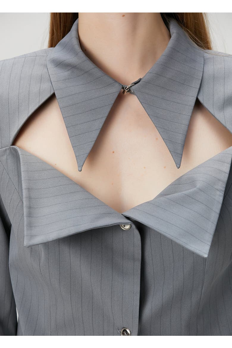 Woven Striped Shirt With Metal Button, Alternate, color, grey