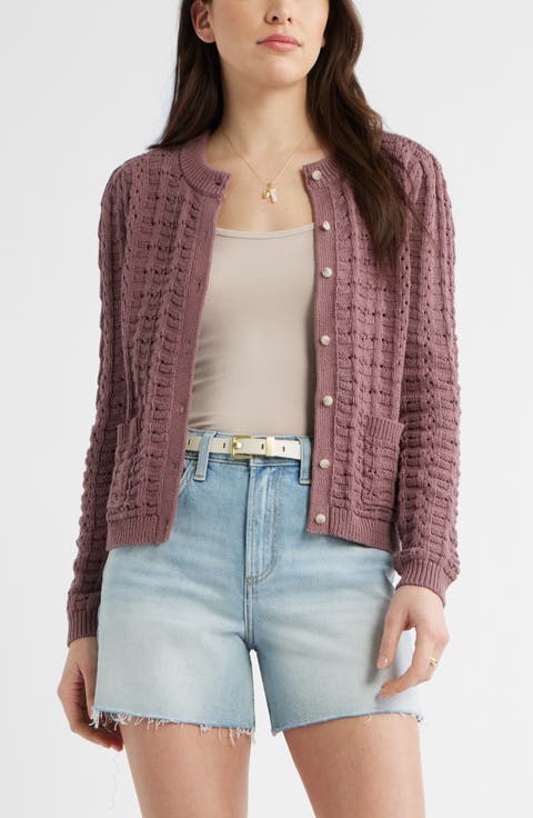 Pointelle Stitch Cotton Cardigan