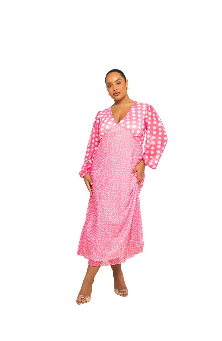 FASHION-SZN CURVE Long Sleeved Polka Dot Midi Dress, Main, color,