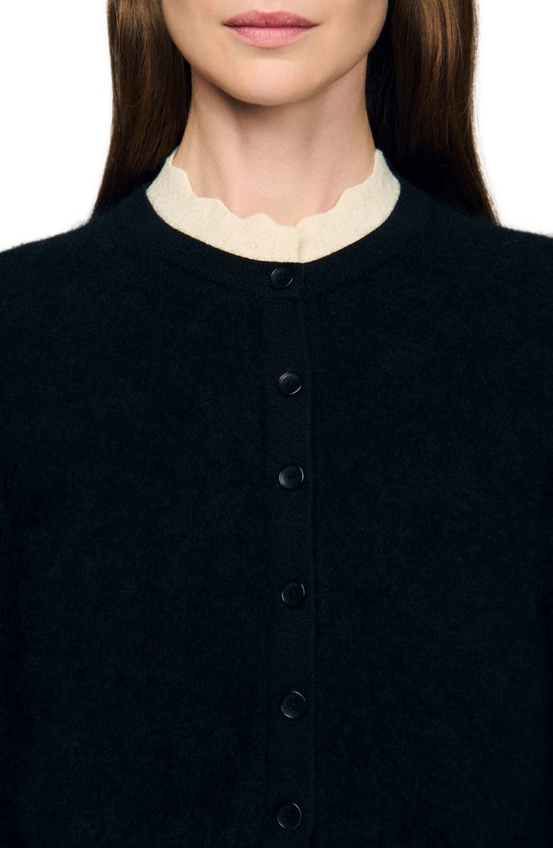 SANDRO Pointelle collar cardigan, Alternate, color, Black