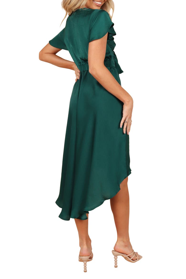 Amanda Tie Front Cutout High-Low Satin Dress, Alternate, color, EMERALD