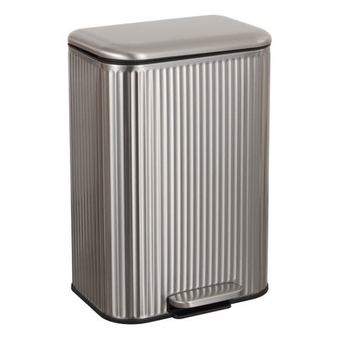 Astra Ribbed Rectangular Step Pedal Trash Can with Soft-Close Lid
