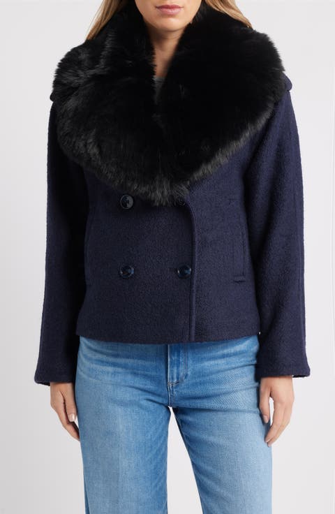 Peacoat with Removable Faux Fur Collar