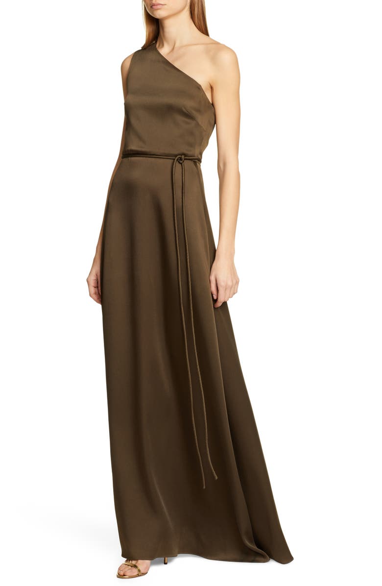 Rosetta Getty One-Shoulder Satin Wrap Evening Gown, Alternate, color, 