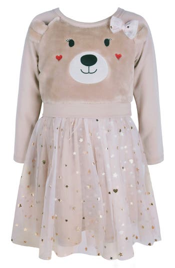 Zunie Kids' Faux Fur Teddy Bear Tutu Dress In Brown