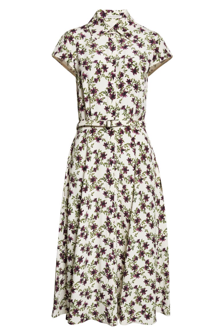 Isabeli Print Silk Crepe Midi Dress, Alternate, color, LILLIES PURPLE/ OLIVE ON IVOR