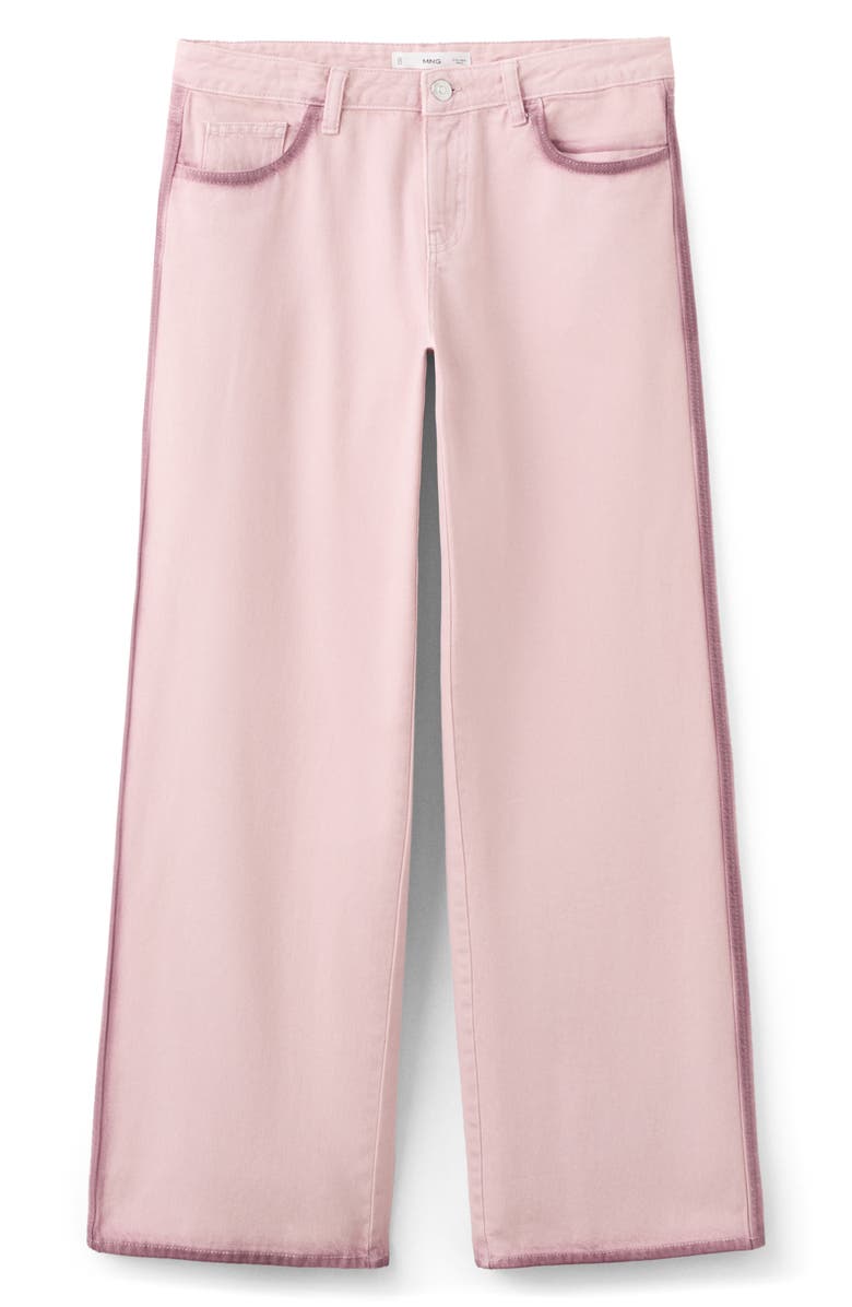 MANGO TEEN Contrast Trim Wide Leg Jeans, Alternate, color, Pale Pink