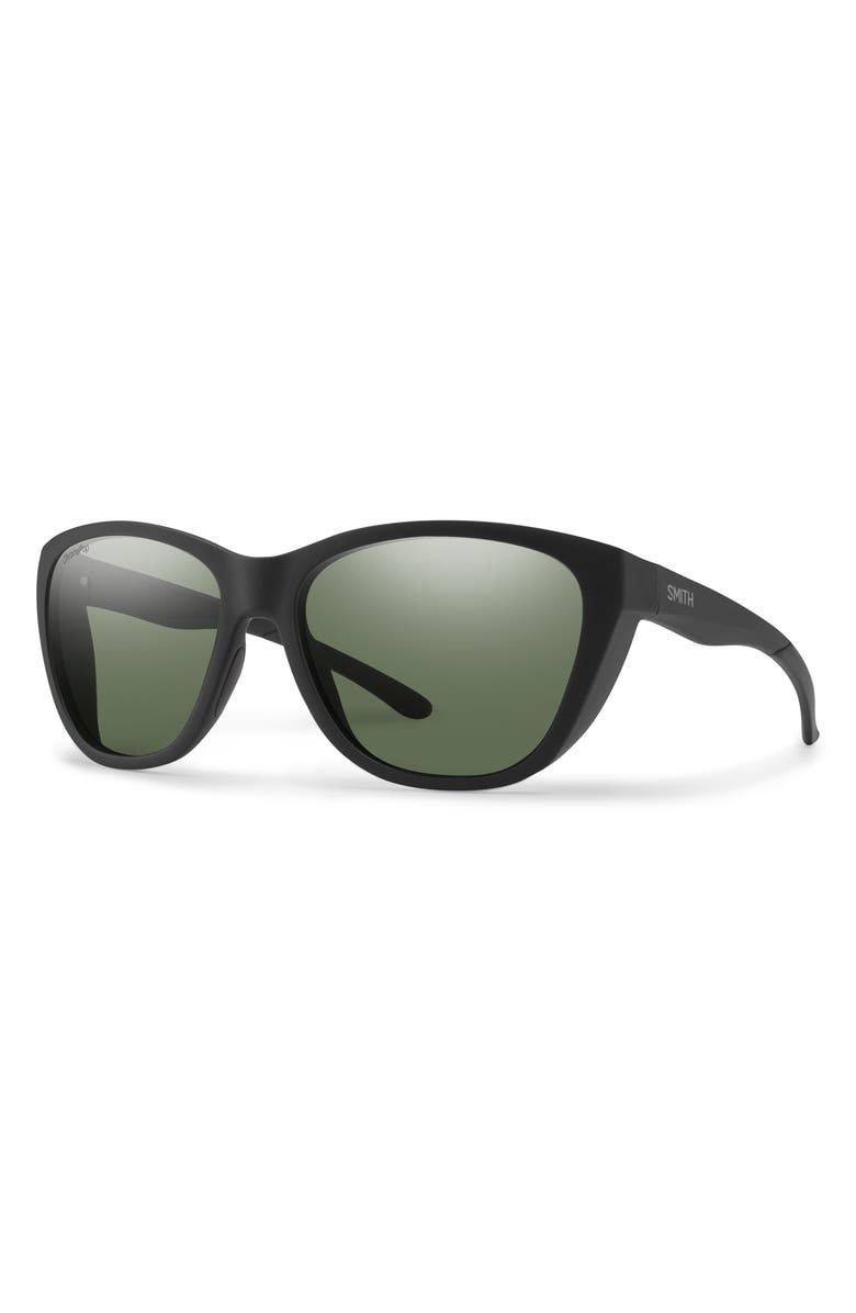 Smith Shoal 58mm ChromaPop Polarized Wraparound Sunglasses, Alternate, color, Black / Chromapop Gray Green