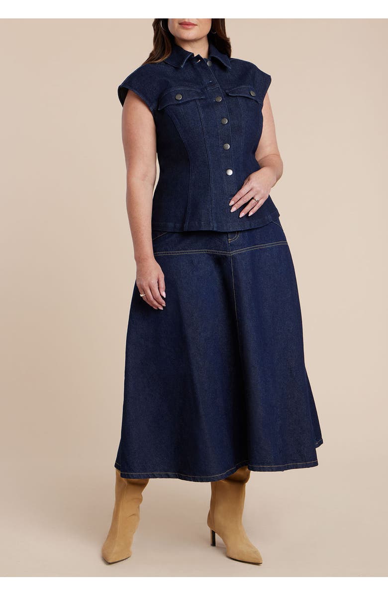 ELOQUII Structured Denim Vest, Alternate, color, Dark Wash