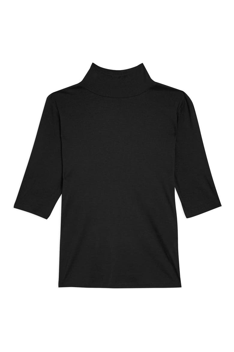 Elbow Sleeve Turtleneck Top, Alternate, color, BLACK