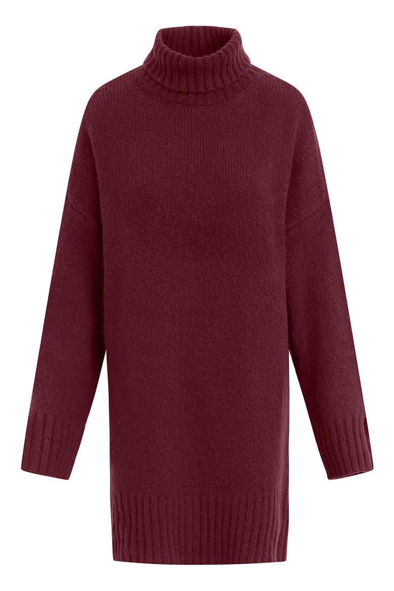The St. James Long Sleeve Wool & Cashmere Blend Turtleneck Sweater Dress, Alternate, color, VINEYARD
