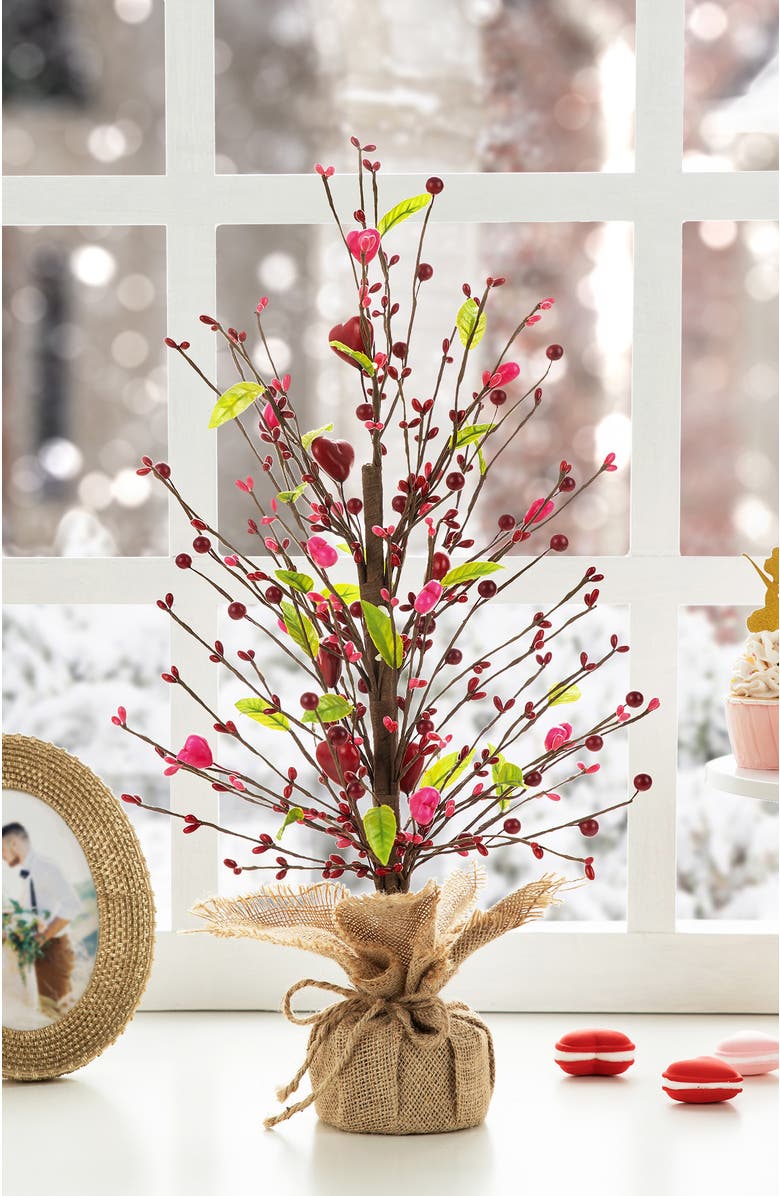 Glitzhome 20"H Valentine's Berry Heart Table Tree, Alternate, color, Red