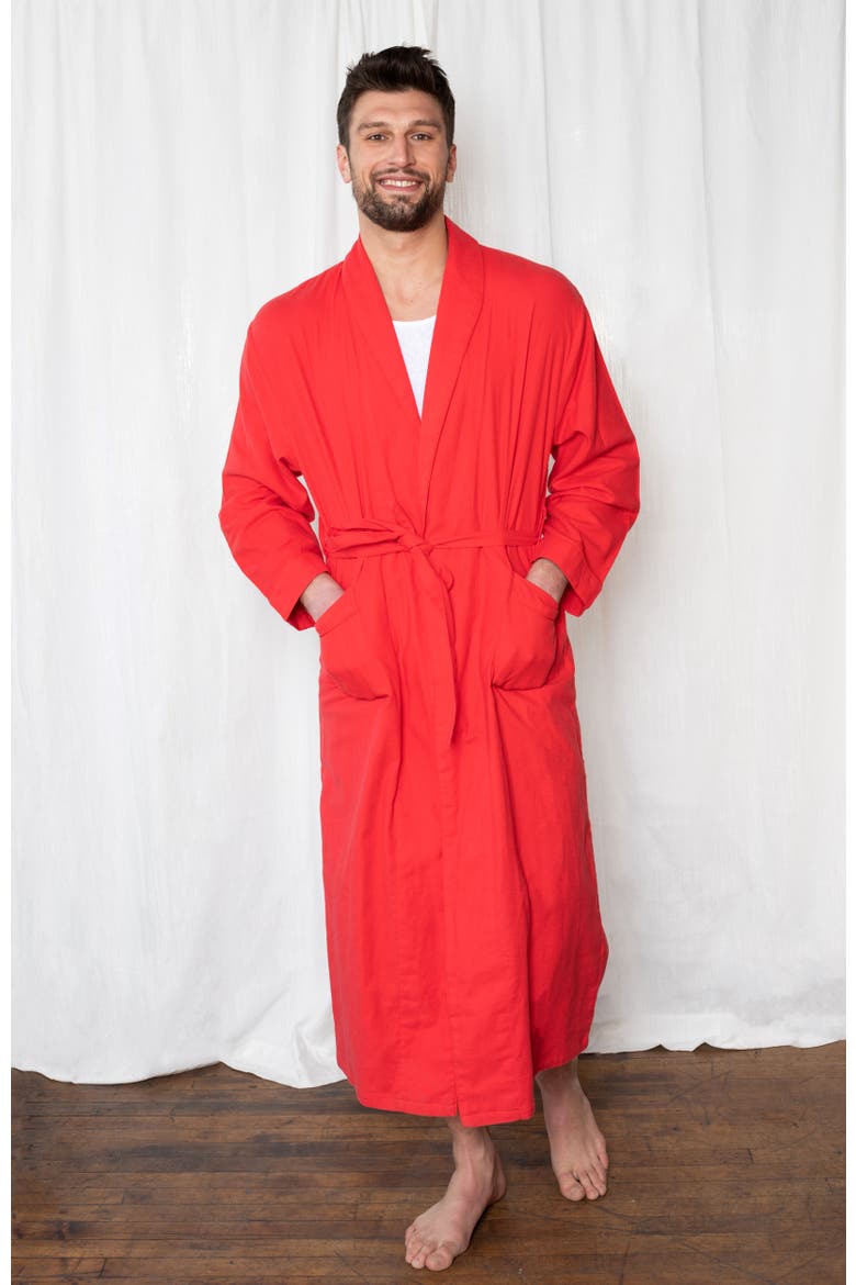 Men's Flannel Robe, 100% Cotton, Alternate, color, Red