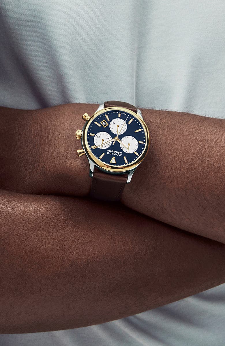 Movado Heritage Calendoplan Chronograph Leather Strap Watch, 43mm, Alternate, color,