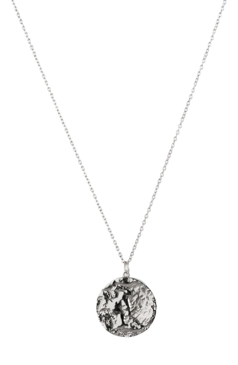 Saint + Sofia Molten Disc Charm Necklace, Main, color, Silver