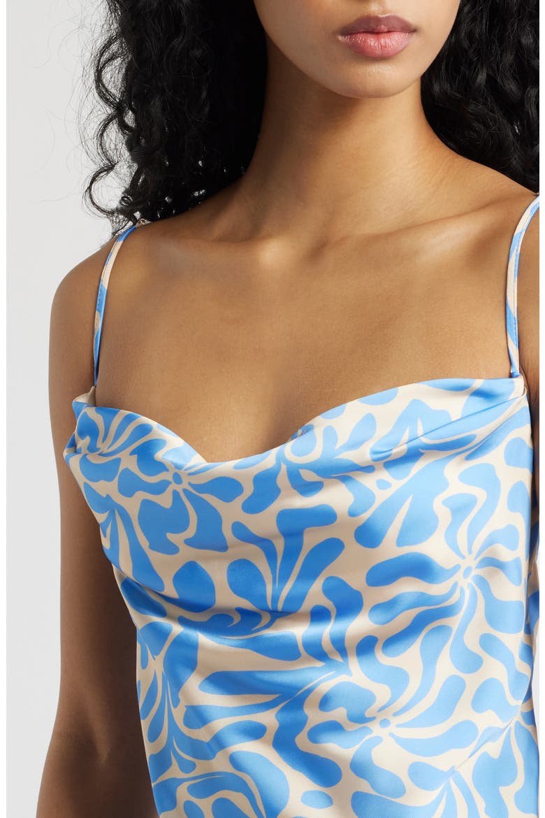 Tie Back Cowl Neck Sleeveless Satin Midi Dress, Alternate, color, BLUE FLORAL