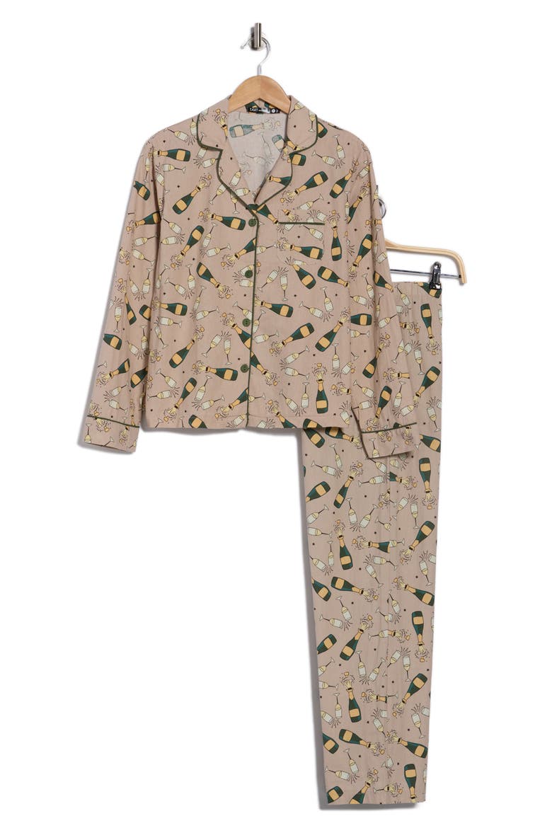 Kalin Champange Print Brushed Jersey Pajamas, Alternate, color, BEIGE