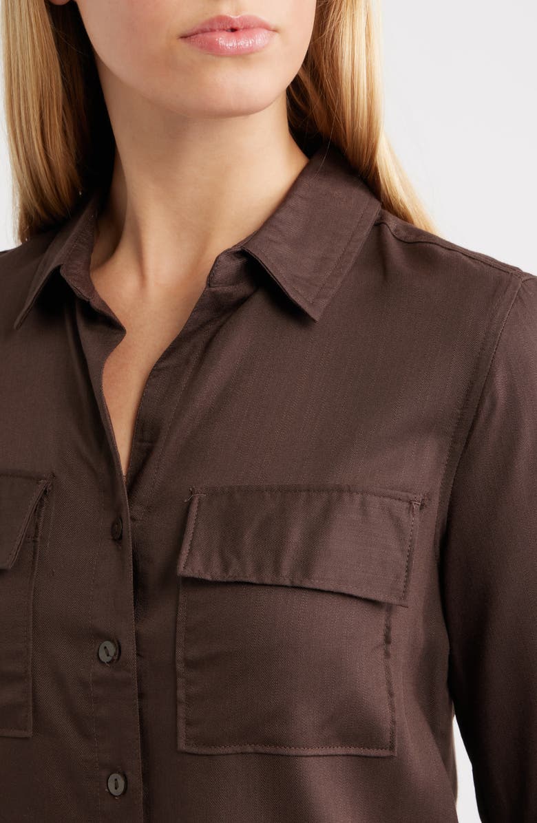 beachlunchlounge Felicity Button-Up Shirt, Alternate, color, Hot Fudge